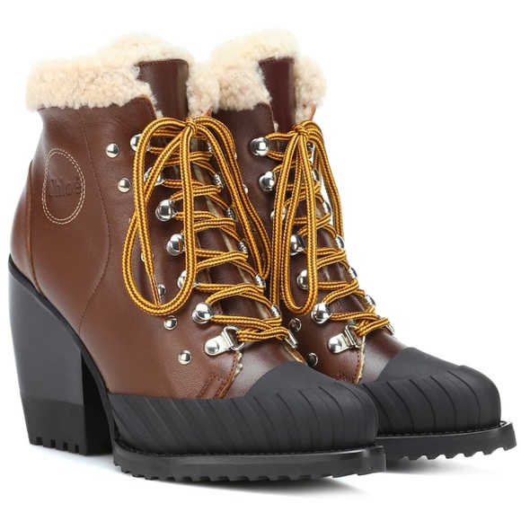 CHLOE Rylee Lace-Up Leather Ankle Boots Size 38 - Picture 12 of 13